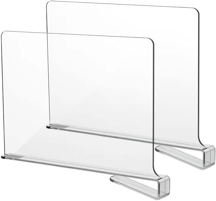 Likeu Acrylic Shelf Divider,Wood Shelf Dividers,Clear Closet Shelf Separators Clothing Organizer Perfect for Bedroom Shelving Organization and Kitchen Cabinet Shelf Storage,2 PCS - Image 1